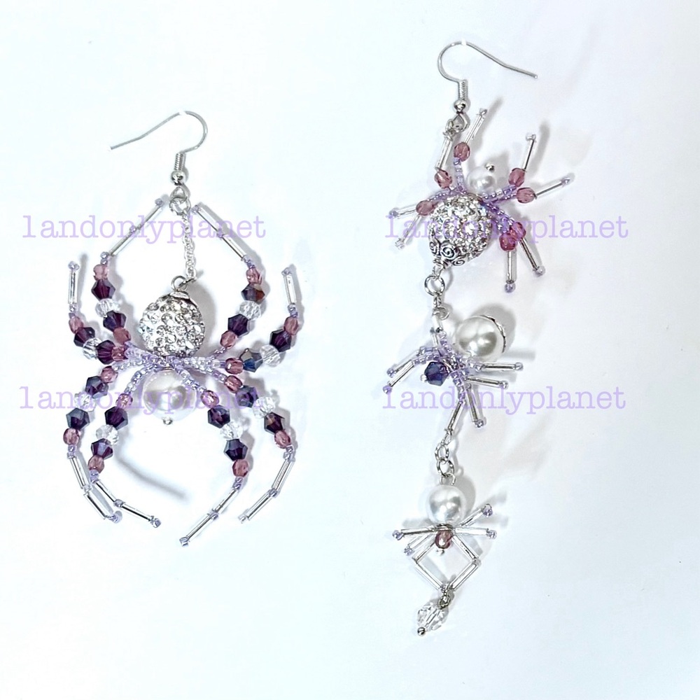 🌹HP🌹LAST 1– NEW Rhinestone Diamond & Amethyst Party Spider Drop Earring - Picture 5 of 6